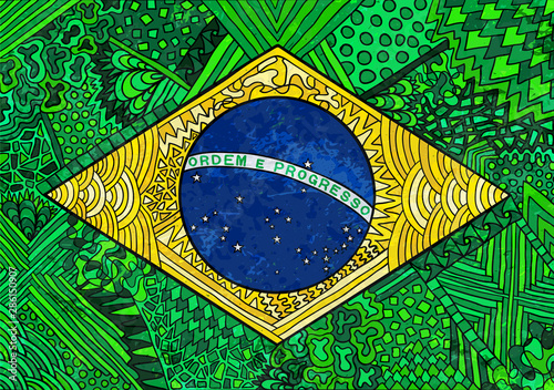 Brazil flag zentangle ornament national symbol grunge photo