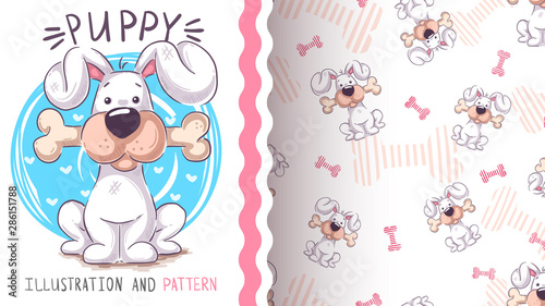 Cute teddy puppy - seamless pattern