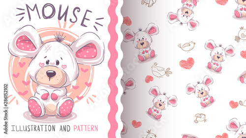 Cute pretty mouse - seamless pattern © HandDraw
