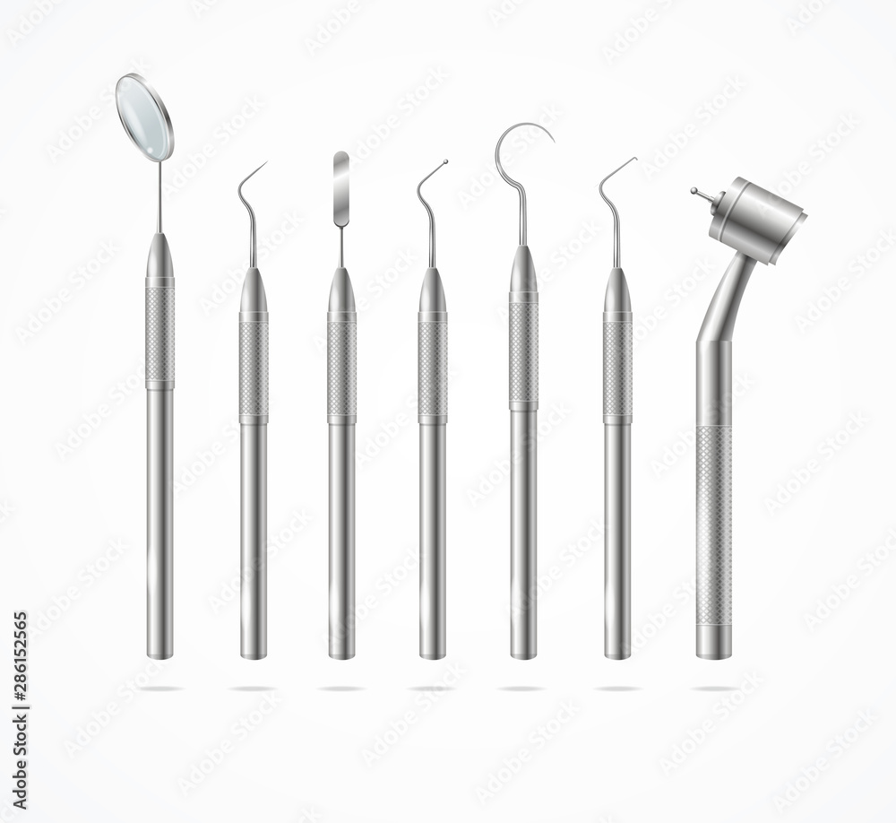 Realistic Detailed 3d Stainless Professional Dental Tools Set. Vector Realistic Detailed 3d Stainless Professional Dental Tools Set. Vector