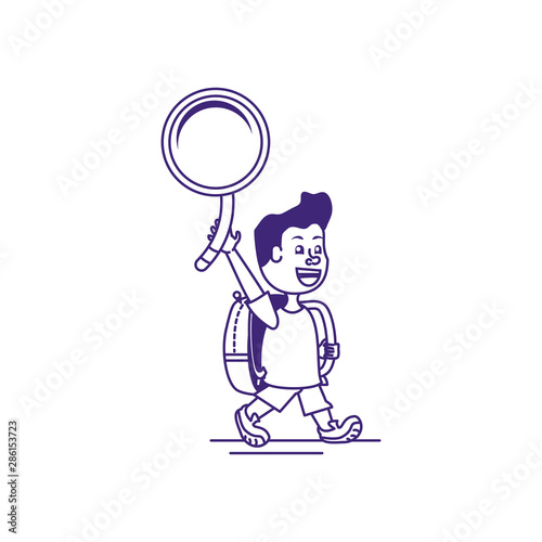 cute little student boy with magnifying glass