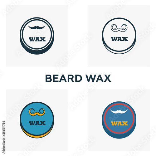 Beard Wax icon set. Four elements in diferent styles from barber shop icons collection. Creative beard wax icons filled, outline, colored and flat symbols