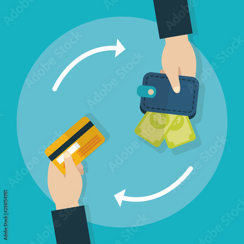 hands with wallet and bank card transaction finance