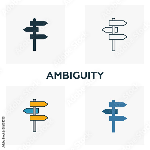 Ambiguity icon set. Four elements in diferent styles from big data icons collection. Creative ambiguity icons filled, outline, colored and flat symbols
