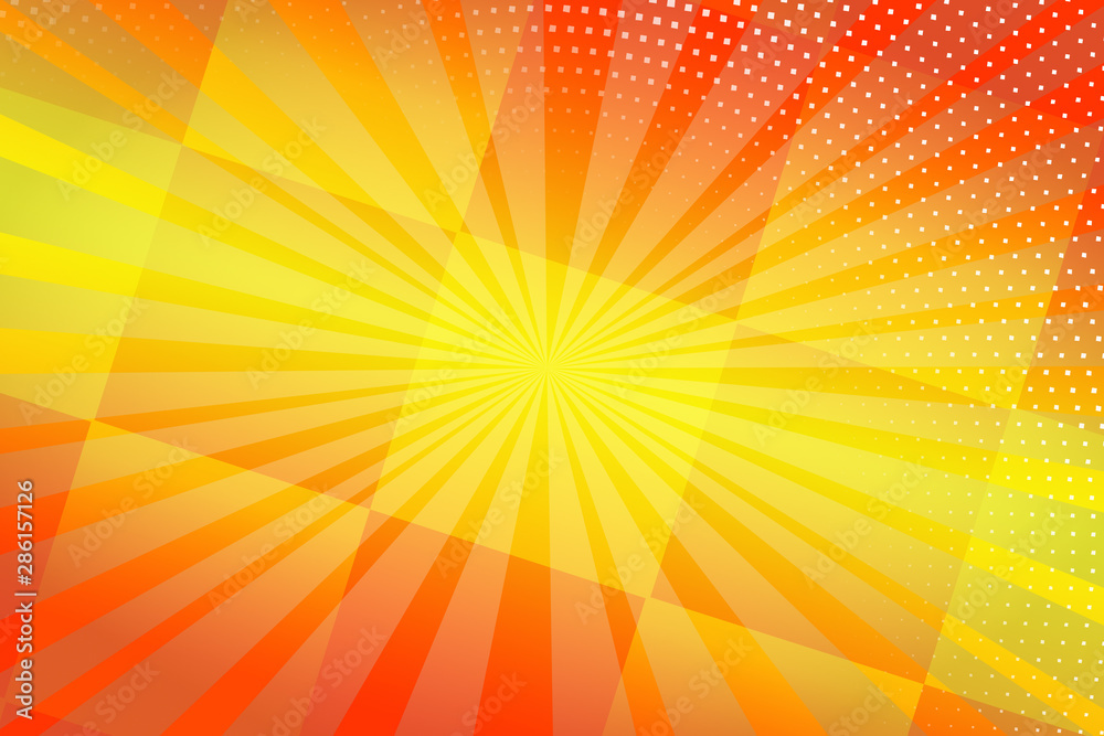 Fototapeta abstract, orange, sun, light, yellow, bright, summer, sunlight, design, glow, illustration, shine, star, backgrounds, hot, color, sky, shiny, glowing, blur, space, backdrop, gold, graphic, holiday