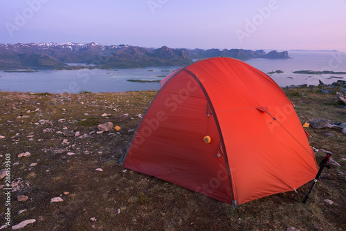 Red tourist tent in Northern Norway, Senja