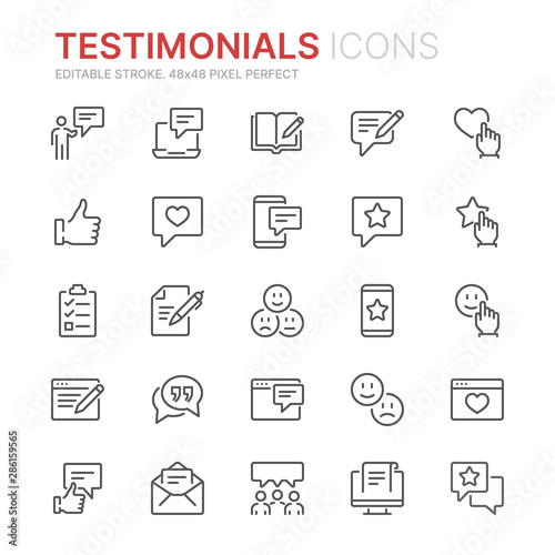 Collection of testimonials related line icons. 48x48 Pixel Perfect. Editable stroke