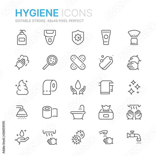 Collection of hygiene related line icons. 48x48 Pixel Perfect. Editable stroke