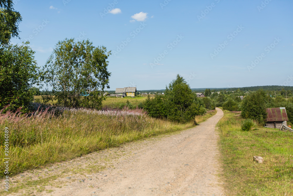 View of in a Russian Nord remote village at summer.