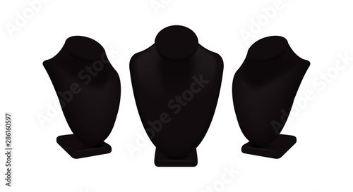 Vector necklace displays set for jewelry. Black mannequin stand for jewelry