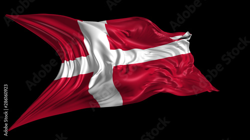 3d Illustration of Denmark flag on Black Background 