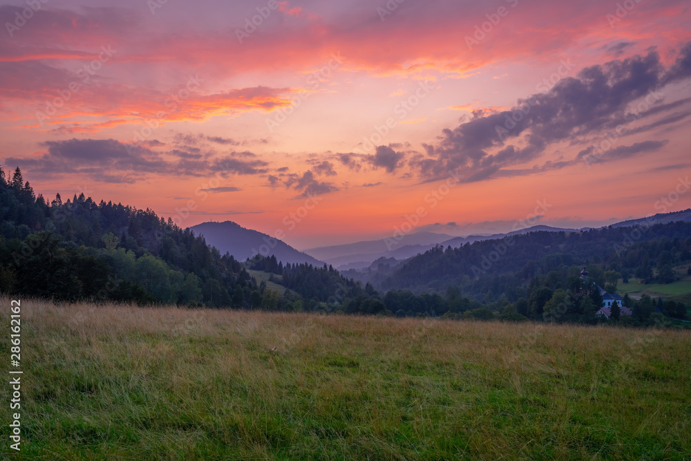 Pieniny. Beautiful mountain landscape at sunset. Poland