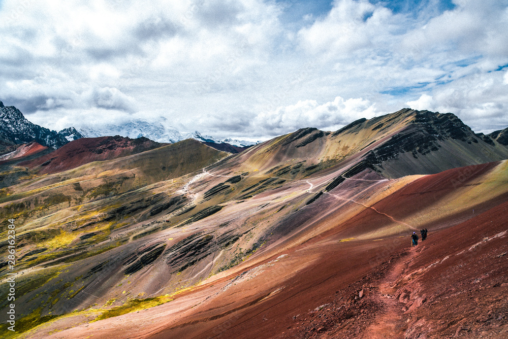 Red Valley section of Rainbow Mountain hike in the Peruvian Andes near Cusco, Peru