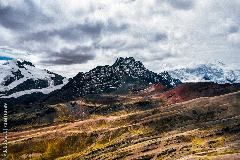 Obraz premium Red Valley section of Rainbow Mountain hike in the Peruvian Andes near Cusco, Peru