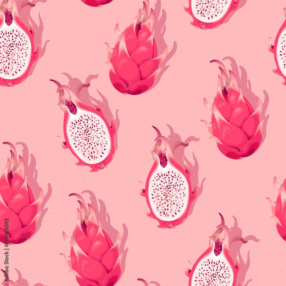 Seamless pattern with high detail dragon fruit Stock Vector | Adobe Stock