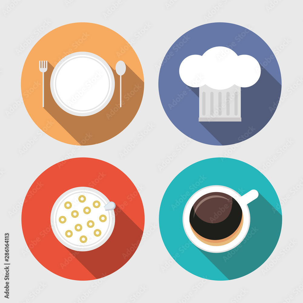 breakfast cooking icons flat design