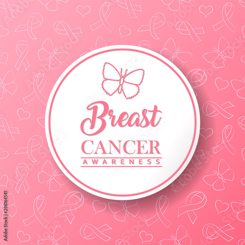 Breast cancer awareness pink butterfly label quote