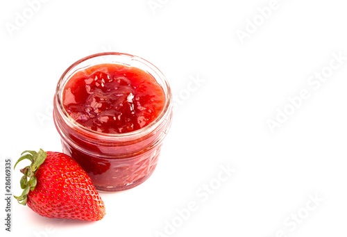 Jar of Classic Strawberry Jam Isolated on a White Background