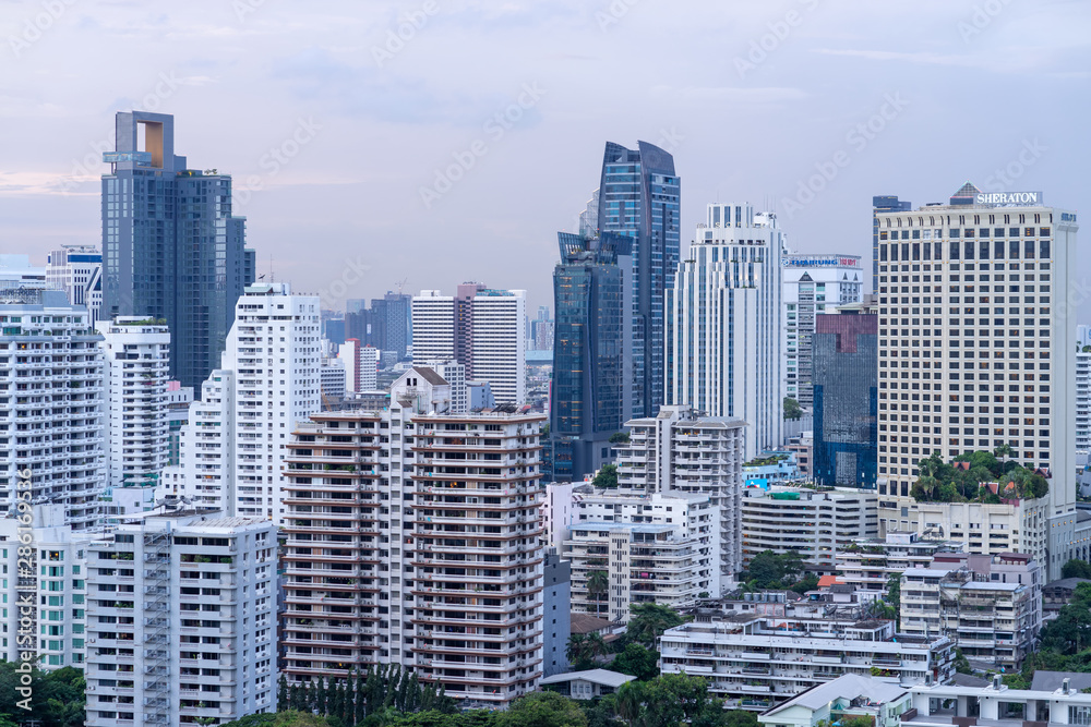 Bangkok cityscape, many modern building of midtown on twilight