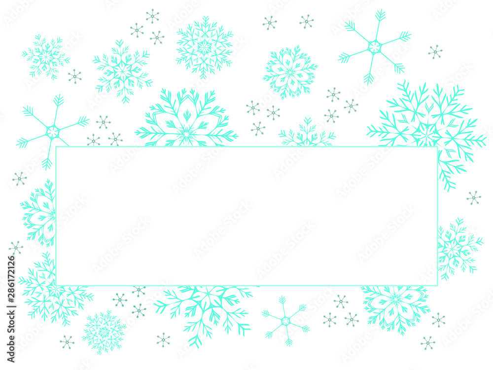 Delicate, big, blue snowflakes on white background. Vector template for postcards, invitation cards, price tag. New year, winter sale, copy space Delicate, big, blue snowflakes on white background. Vector template for postcards, invitation cards, price tag. New year, winter sale, copy space