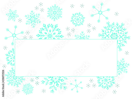 Delicate  big  blue snowflakes on white background. Vector template for postcards  invitation cards  price tag. New year  winter sale  copy space