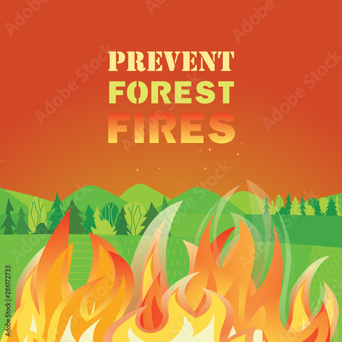 Prevent forest fires flat color vector poster concept