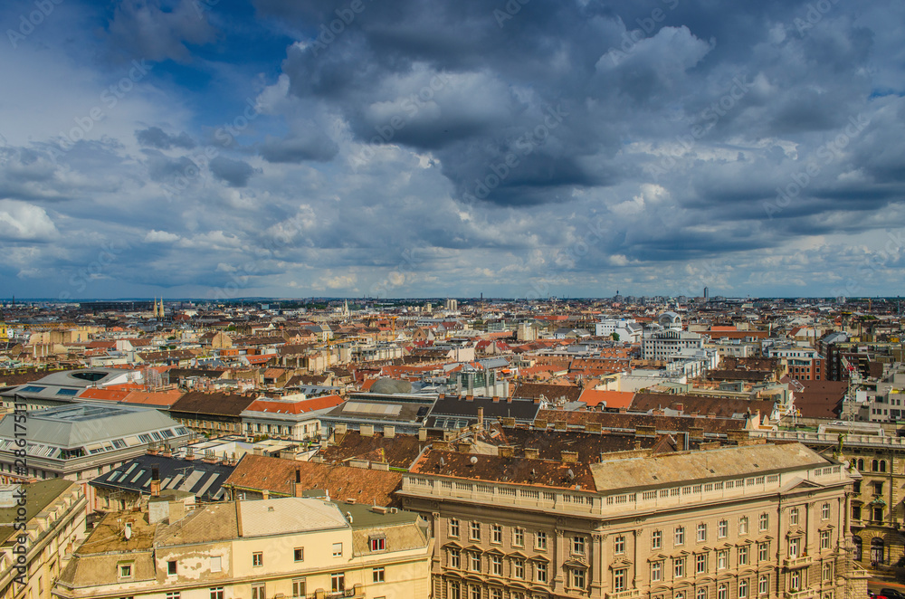 Cityscape top view of Hungary, budapest in a cloudy sunny day during the touristic city view