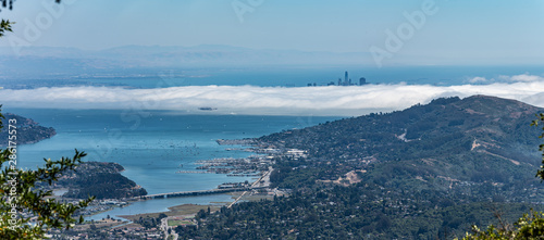 Sausalito, Ca. bay seen from Mt. Tamalpais with a fog bank rolling into the greater bay area