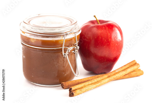 Jar of Cinnamon Apple Butter Isolated on a White Background photo