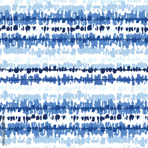 Monochrome Indigo Bright Tie-Dye Shibori Stripes on White Background Vector Seamless Pattern