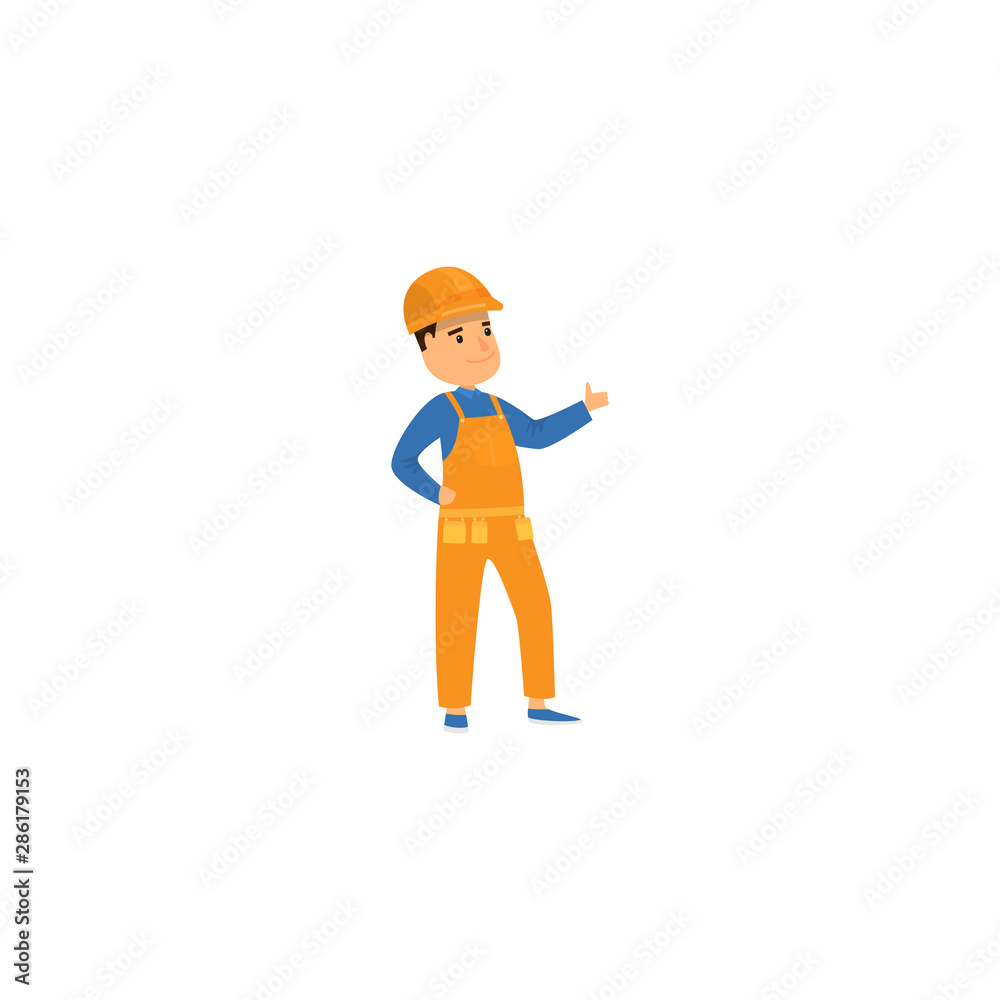 Worker at the construction site. Raster illustration isolated on white background