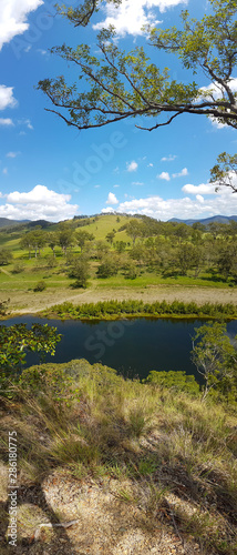 Beautiful view of river, top view. Vertical panorama. Mcclay river of New South Wales, Australia