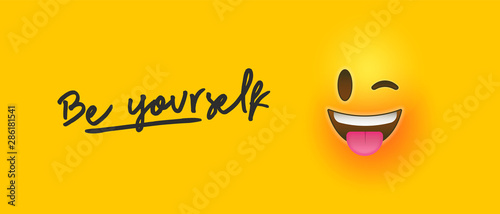 Wink 3d smiley face with be yourself text quote