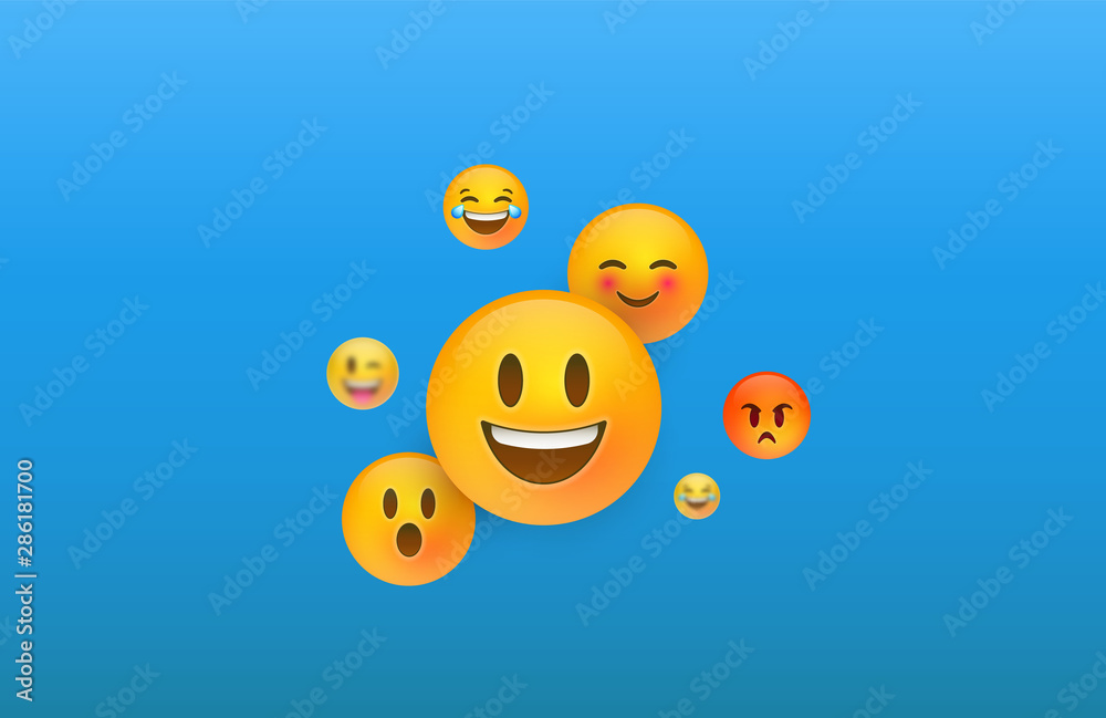 Naklejka premium 3D yellow emoji face icons on blue background