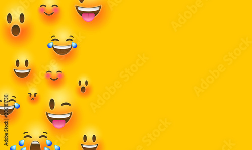 Funny yellow emoticon face copy space background