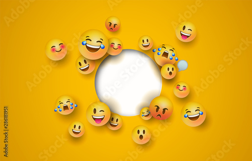 Fun yellow emoji icon white circle cutout template