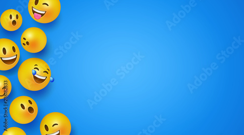 Fun 3d smiley face icons blue copyspace background