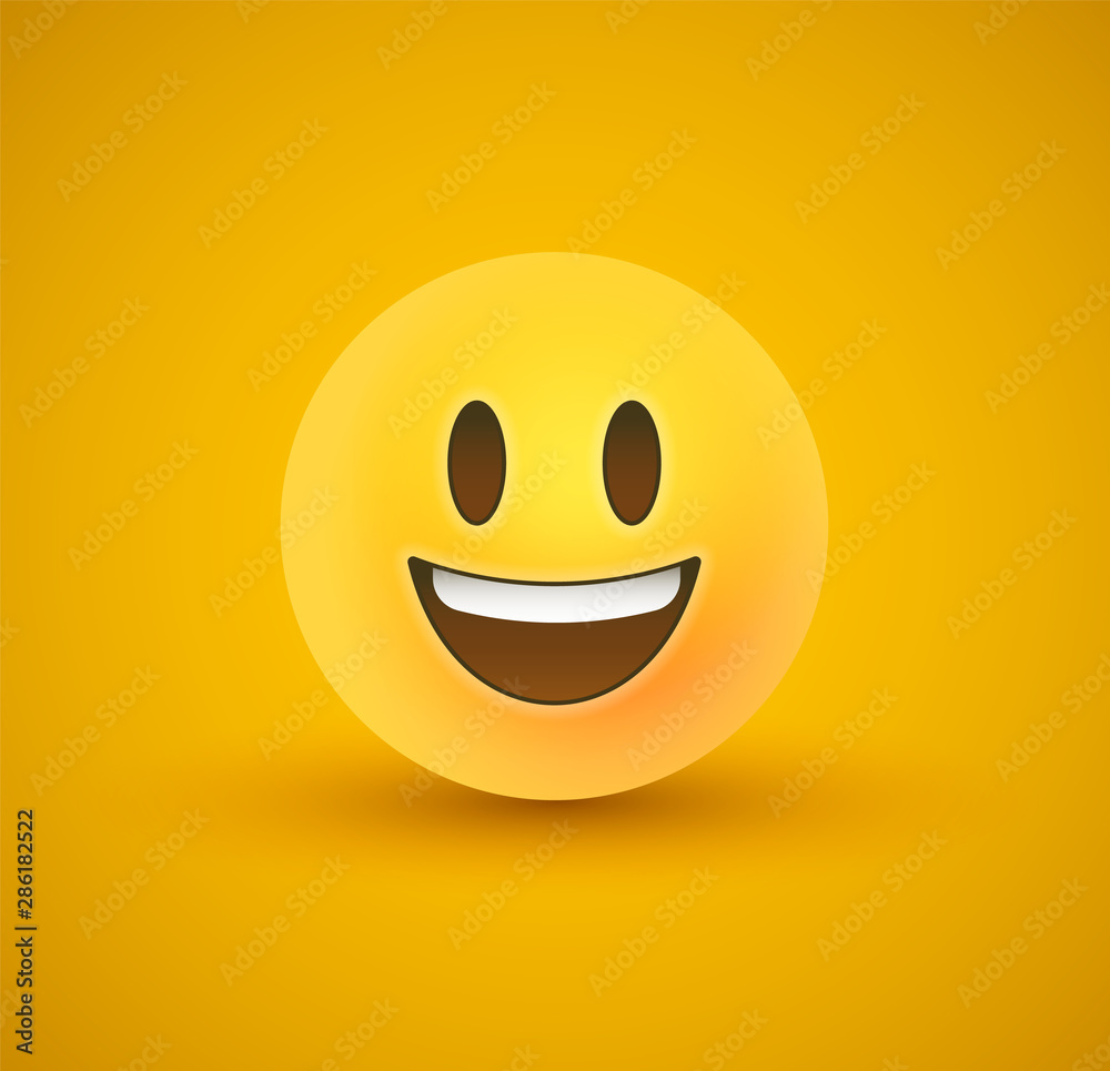 Happy smile yellow emoticon face in 3d background Happy smile yellow emoticon face in 3d background