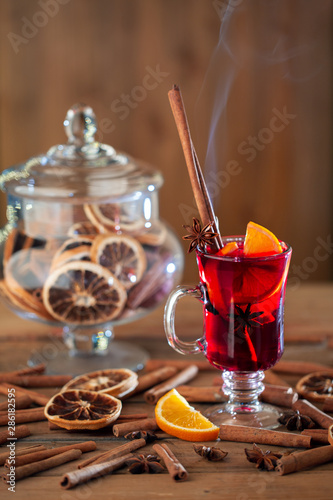 Hot mulled wine on the table