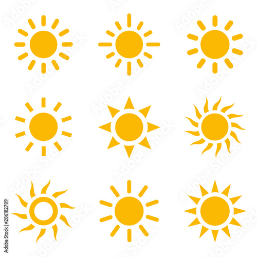 Different Sun icons set. Vector illustration
