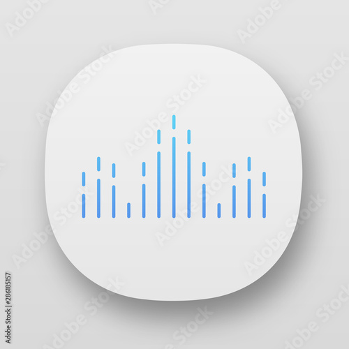 DJ soundwave app icon. UI/UX user interface. Audio, sound wave. Music rhythm. Disco, party logotype modern design. Sound volume, equalizer. Web or mobile applications. Vector isolated illustration