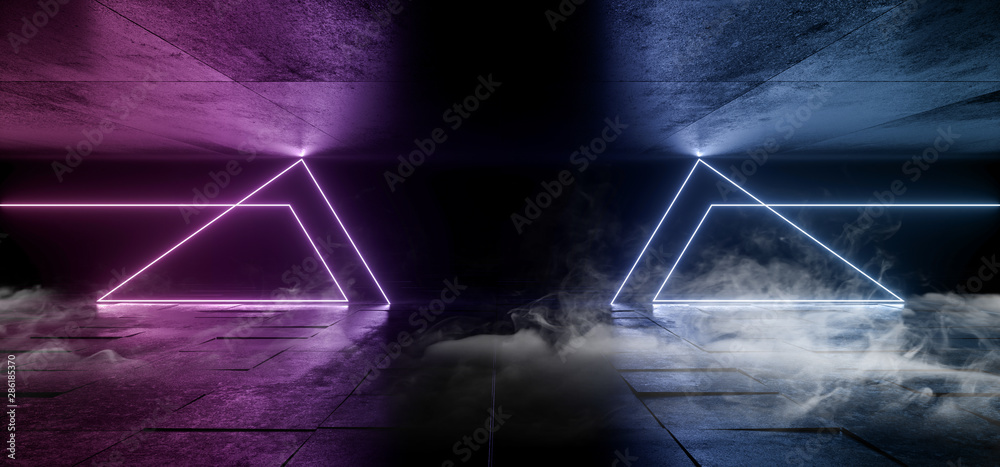 Smoke Neon Glowing Abstract Triangle Led Laser Beam Lights Dark Purple Blue Chaotic Concrete Grunge Tunnel Corridor Spaceship Virtual Empty Room Hall Garage Underground 3D Rendering Smoke Neon Glowing Abstract Triangle Led Laser Beam Lights Dark Purple Blue Chaotic Concrete Grunge Tunnel Corridor Spaceship Virtual Empty Room Hall Garage Underground 3D Rendering