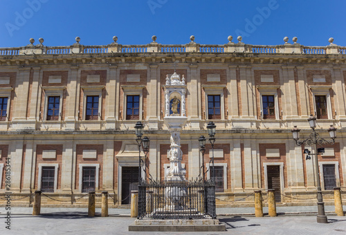 Facade of the historic Archivo de Indias building in Sevilla  Spain