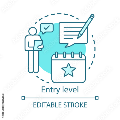 Entry level concept icon. Job for graduates idea thin line illustration. Work without prior experience. Part-time employment. Internship. Vector isolated outline drawing. Editable stroke