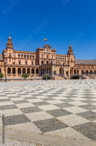 Checkerboard pattern on the Plaza Espana in Sevilla, Spain