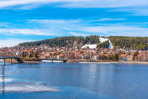 View of the Froso island and skyline of Ostersund in Sweden