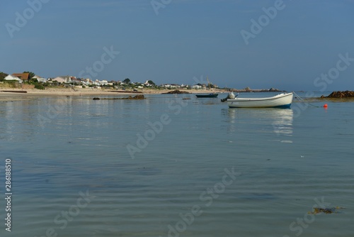 St Clements Bay, Jersey, U.K. Summer coastal calm sea.