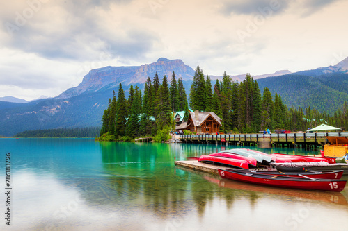 Emerald Lake British Columbia with Canoes