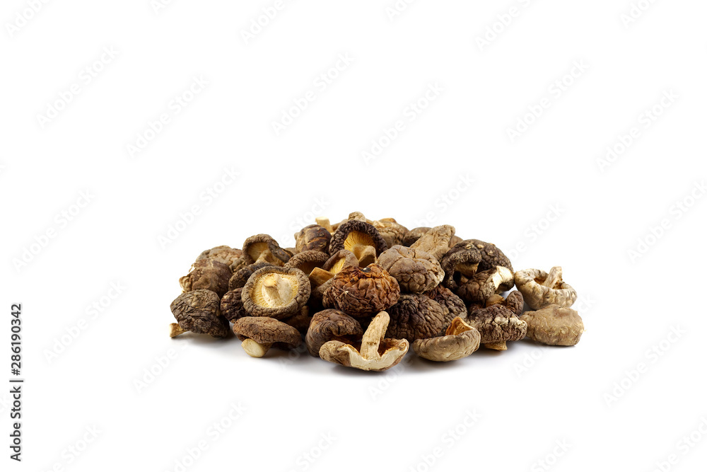 Dried shiitake mushrooms isolated on white background