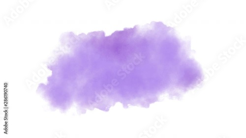 Watercolor Splash Hand Drawn Stain on White Background + Transparent Alpha Channel. Painting of a Purple Spot with Paint Streaks
